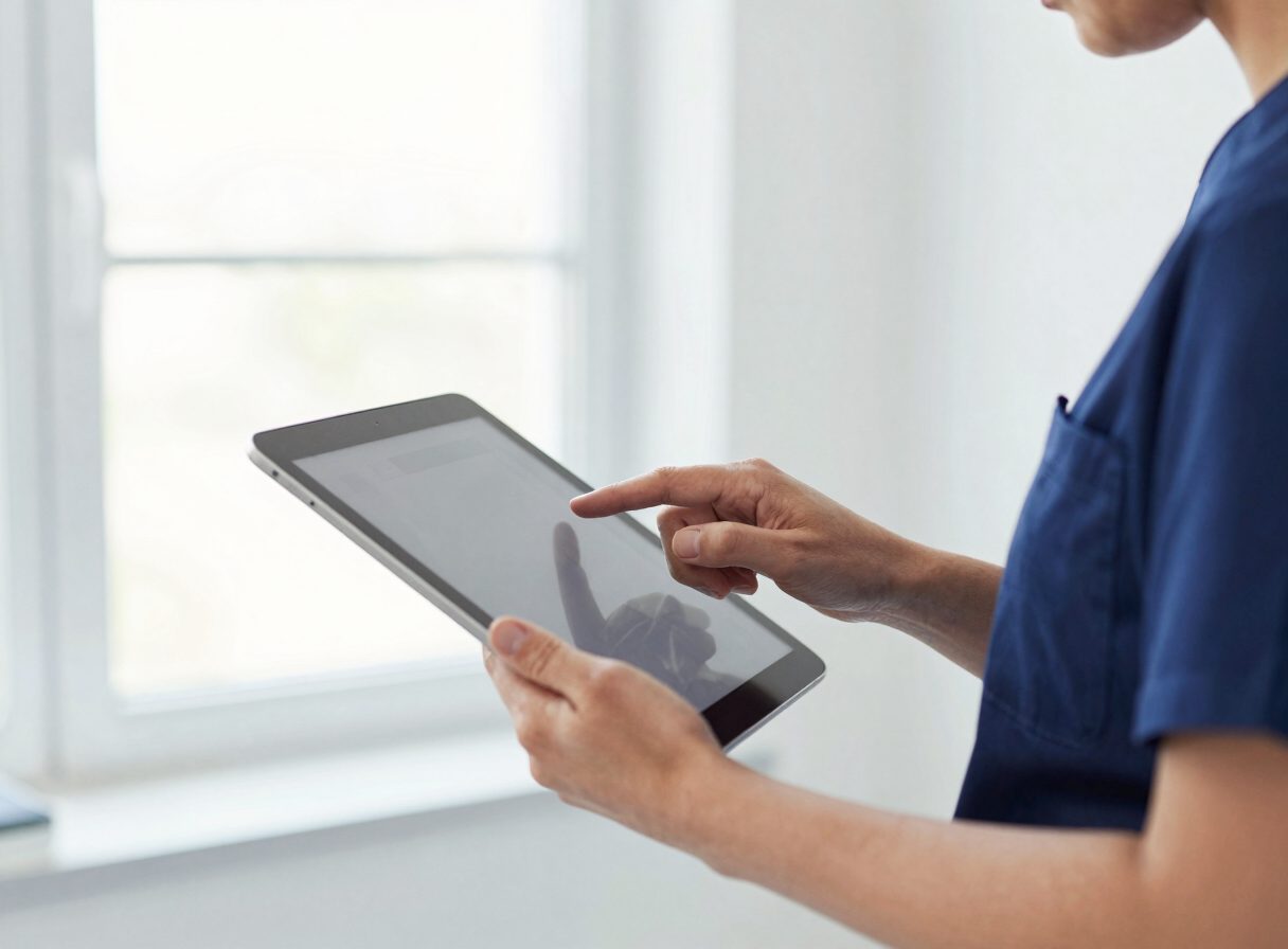 Certified coder reviewing a claim ledger on a tablet